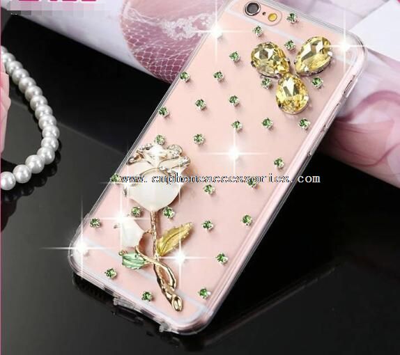 Para o iPhone 6 diamantes estereoscópico flor cobrir caso