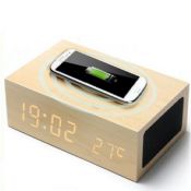 LED MP3 Wooden Bluetooth Speaker Wireless Charger with Clock and Thermometer images