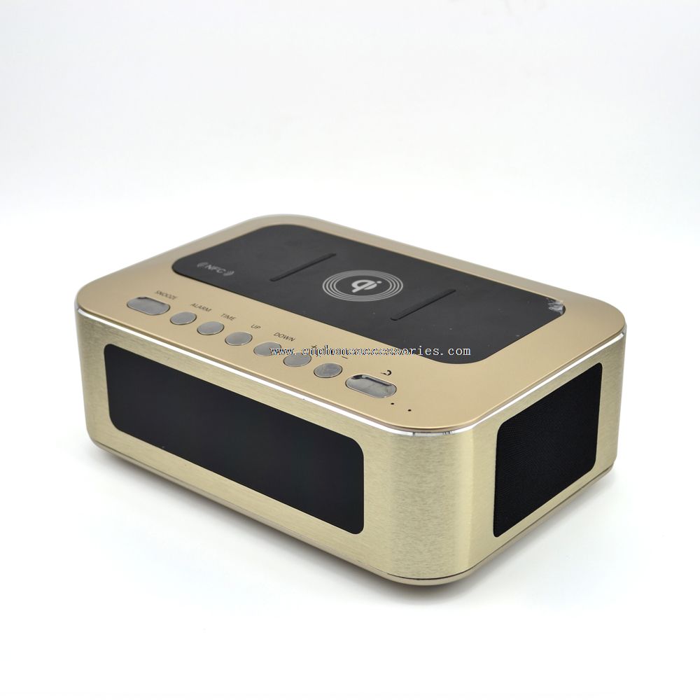 Qi inalámbrico carga alarma de reloj Bluetooth altavoz con pantalla LED de temperatura