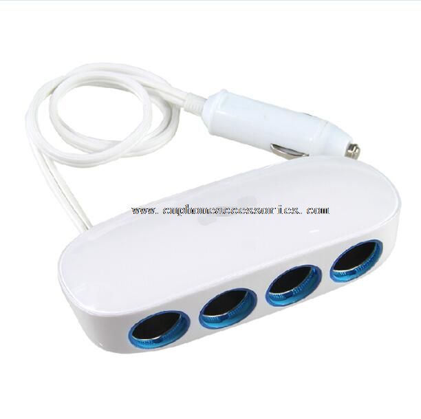 4 way car cigarette lighter socket with dual usb port