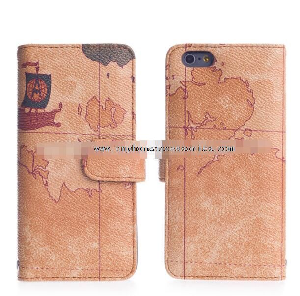 World Map Print Phone Wallet Leather Case for iPhone 6