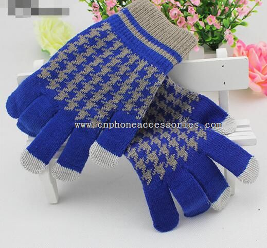blue plaid touch screen compatible phone gloves