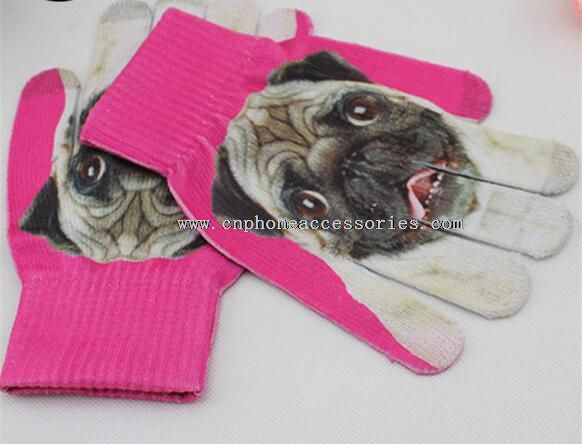 guantes de dibujos animados de perro tocan los guantes de la pantalla