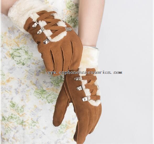 double face integration fur gloves with strings
