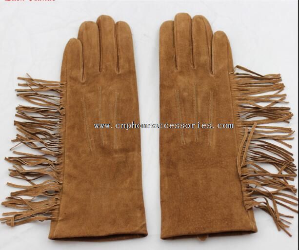 mody touch zwierzyny płowej skórzane rękawiczki z pomponem