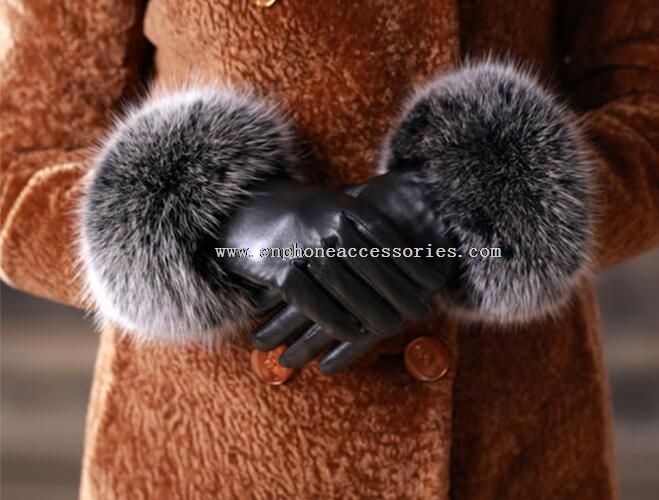 Fur touch screen sheepskin leather gloves