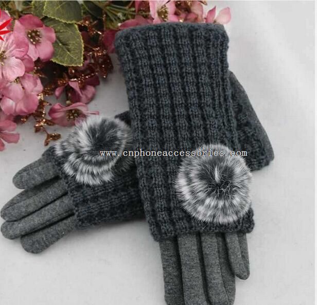 guantes de la mano de terciopelo micro gris con conjunto de punto