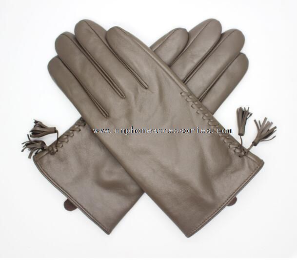 Grey sheep leather touch screen women leather gloves