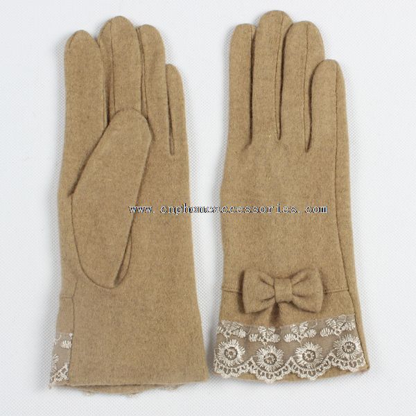 renda dan busur musim dingin wanita sentuh sarung tangan