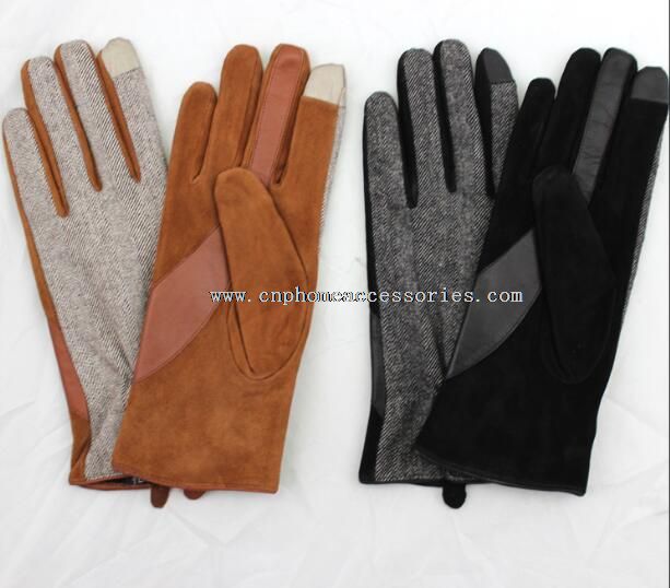 ladies fashion fabric and sheepsuede touch screen leather gloves