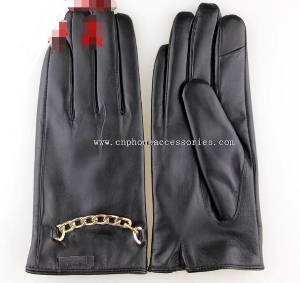 ladies touch screen leather gloves with The chain accessories