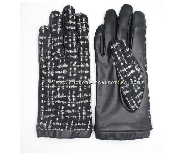 gants de cuir en cuir et tissu noir et blanc femmes écran tactile