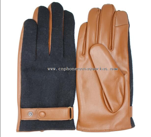 guantes de cuero para hombre con guantes de lana y de la mano