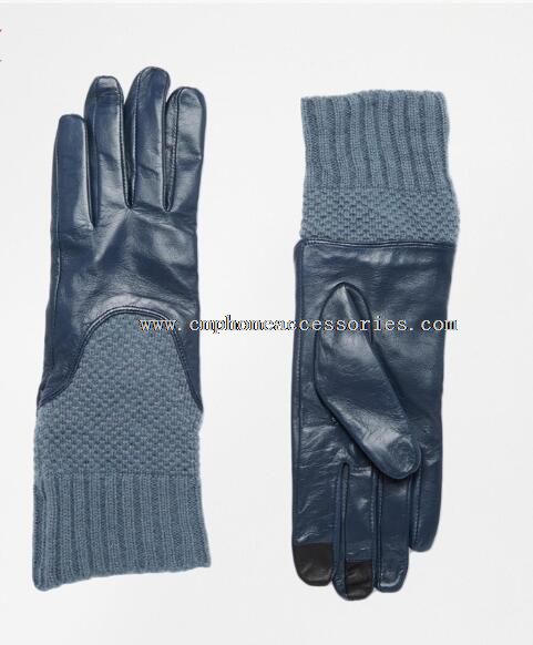 gants en cuir avec écran tactile de manchette longue tricot