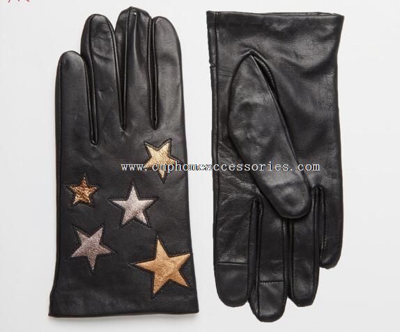 Leather gloves with star design and smartphone leather gloves