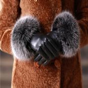 Fur touch screen sheepskin leather gloves images