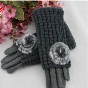 graue Mikro samt-Handschuhe mit Stricken set images