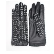 leather and black and white fabric women touchscreen leather gloves images