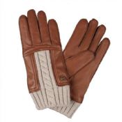 womens genuine leather gloves with creamy-white knitted wrist images