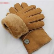 Yellow thick double face winter integration fur gloves for men images