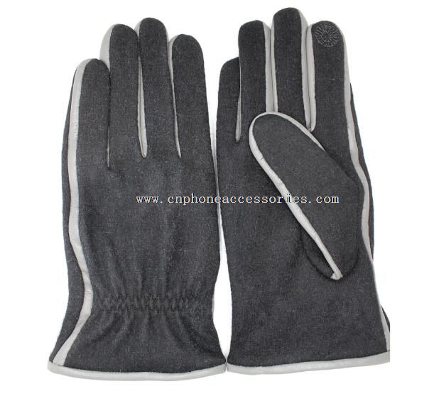 Mens texting winter gloves woolen gloves with sheep nappa brim