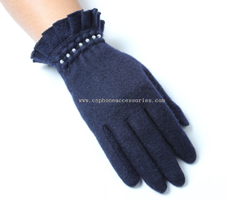 soft womens fashion wool gloves with pearls
