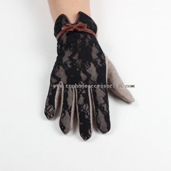 stylish winter gloves with lace and bow