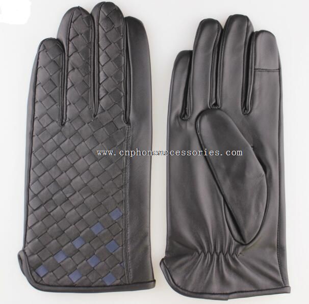 touch screen woven two colour leather gloves