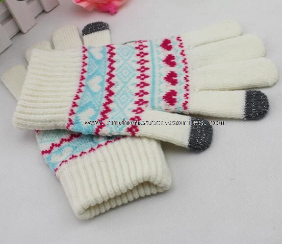 White Heart Pattern Two Fingers Touch Screen Gloves