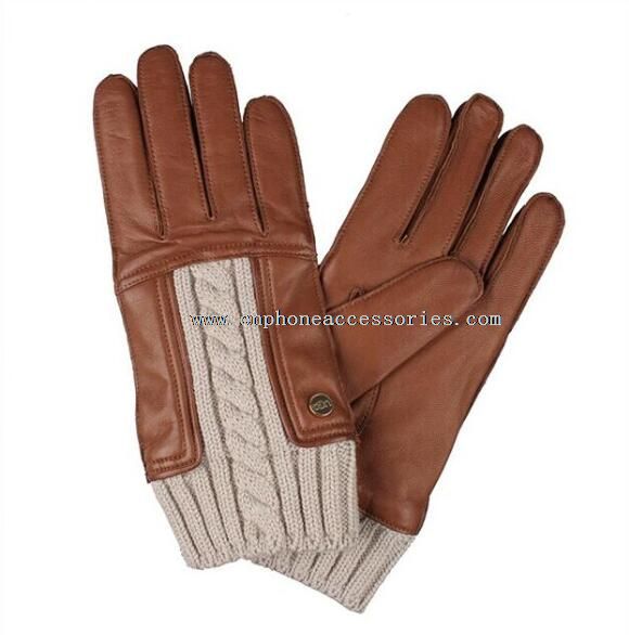 womens genuine leather gloves with creamy-white knitted wrist