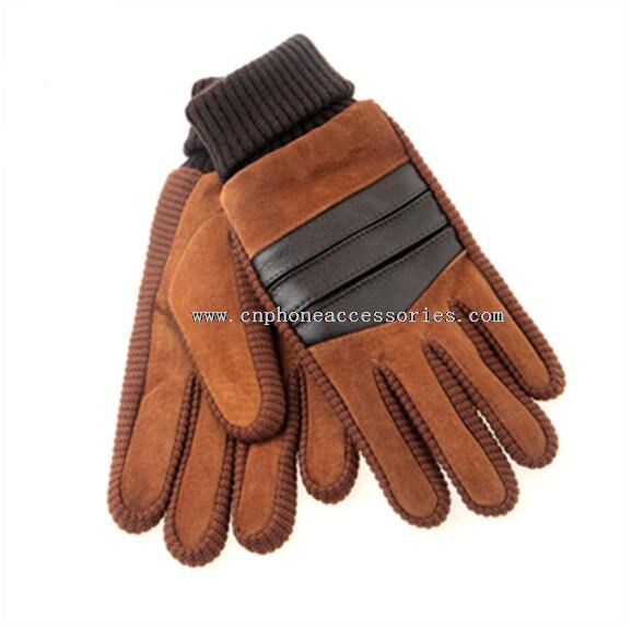 womens warm suede gloves with knitted wrist