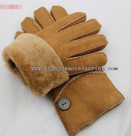 Yellow thick double face winter integration fur gloves for men