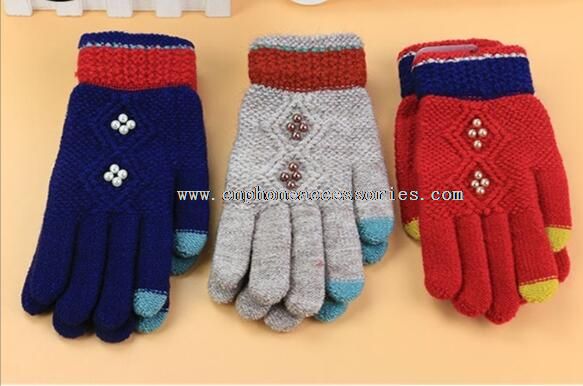 colorful 2 finger touch screen gloves with pearls