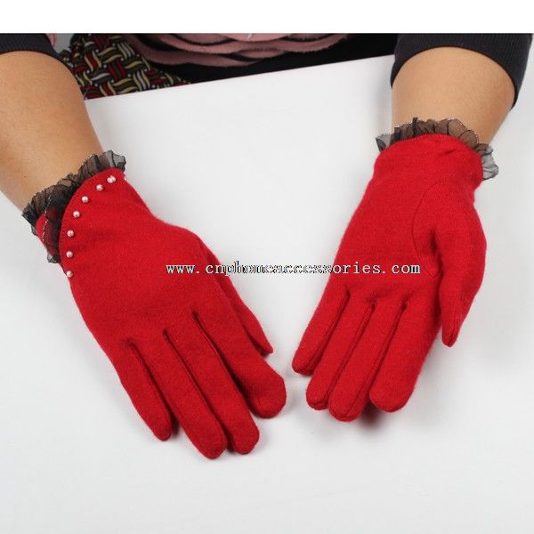 gants en laine d’écran tactile confortable rouge avec dentelle