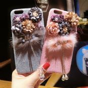 3D belle fleur lapin cheveux Diamond pendants flanelle téléphone étui pour iPhone Plus 7/7 images