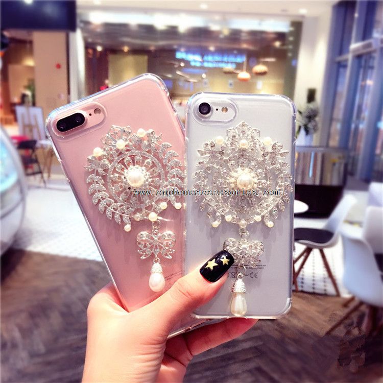 Luxury Bling Diamond Sunflower Pearl TPU Full Cover Phone Case for iPhone 7/7 Plus