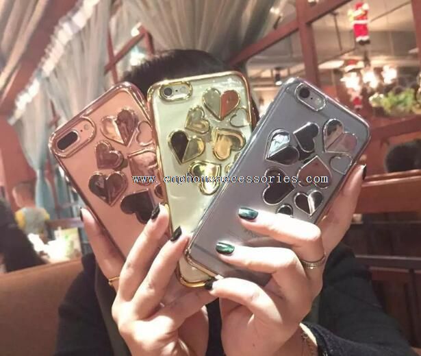 Stereo Heart Cell Phone Case Electroplating Soft TPU for iphone 7 /7 Plus Case