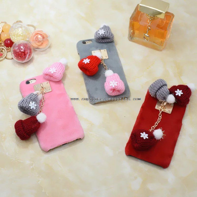 Cute 3D Christmas Woolen Hat Suede Mobile Phone Case for iPhone 7/7 Plus