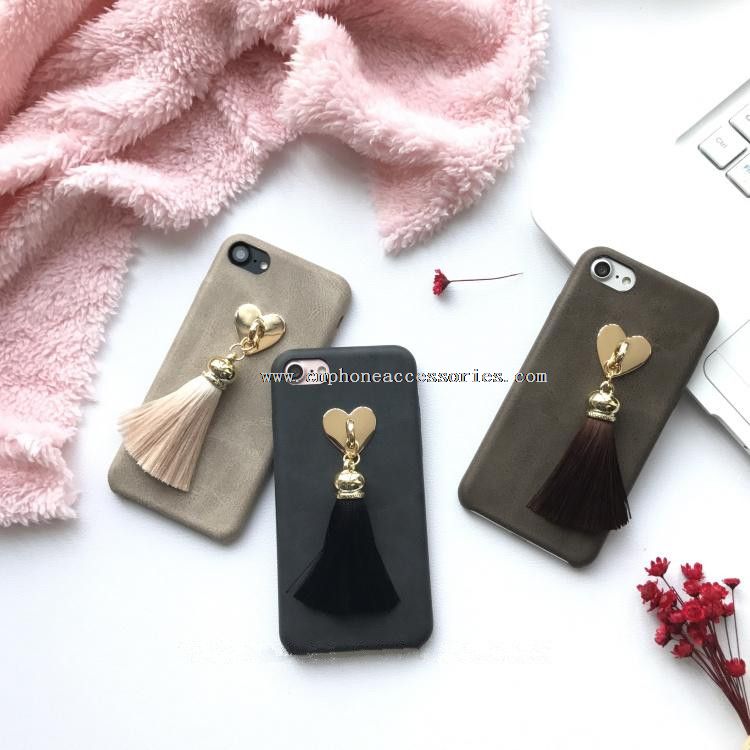 Leather Heart Tassel Pendent Soft Mobile Phone Case for iPhone 7/7 Plus