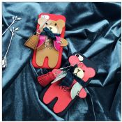 Lovely 3D Bear Tassel Pendent Full Cover PC Hard Cartoon Phone Case for iPhone 7/7 Plus images