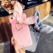 Plush Metal Heart Rabbit Ears Decoration Funky Mobile Phone Suede Case for iPhone 7/7 Plus images