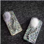 TPU Bling Shing tilbage Cover tilfældet med fur bolden til iPhone 7 plus images