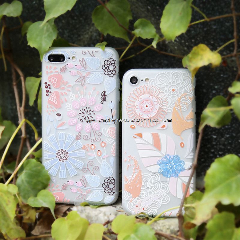 Silikon timbul bunga Phone Case untuk iPhone Plus 7/7