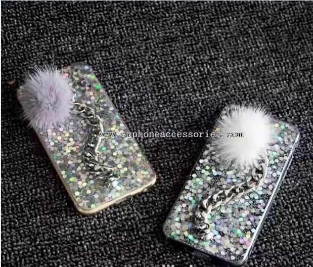 TPU Bling Shing Back Cover Case with fur ball For iPhone 7 plus