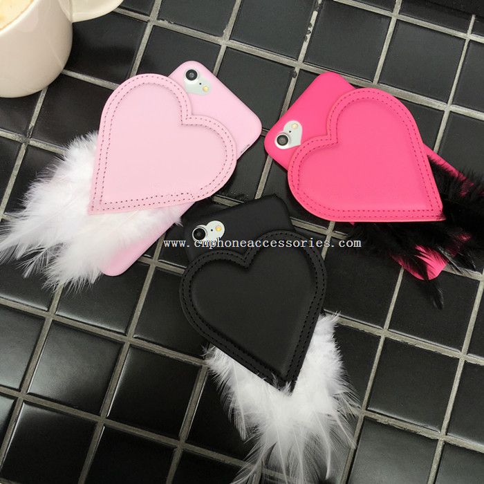 3D couro coração caso Soft completo cobrir avestruz cabelo capa de Silicone para iPhone 7 Plus