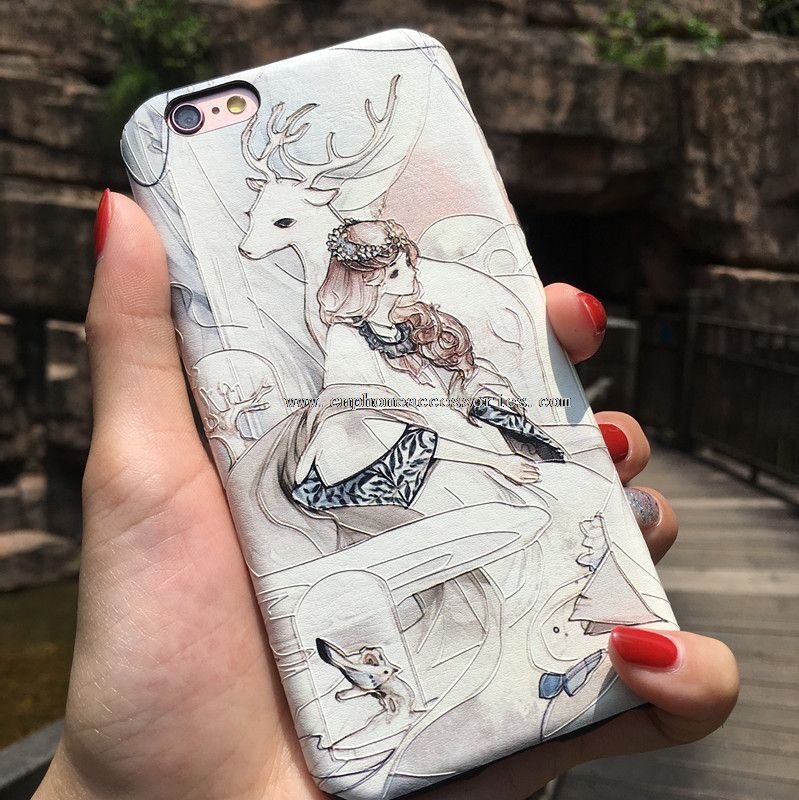 Cartoon Girls Elk Embossed Full Cover Silicone Mobile Phone Case for iPhone 7/7 Plus