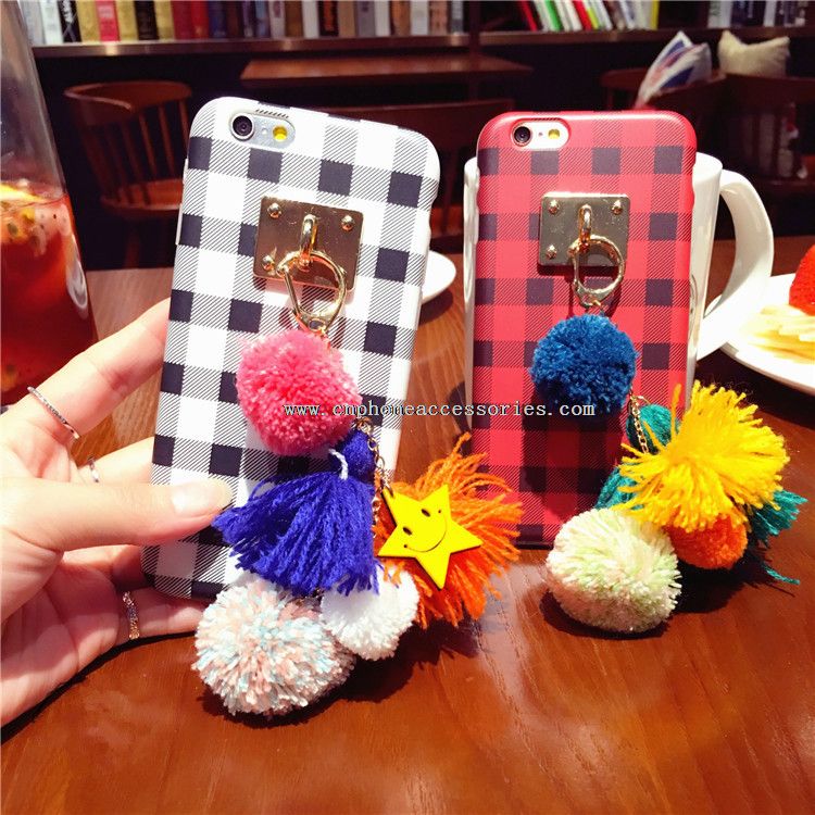 Lattice Grid Tassels Flush Balls Mobile Phone Case for iPhone 7/7 Plus