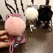 Grosse peluche Ball Pearl paillettes Bling téléphone Etuis cuir luxe pour iPhone Plus 7/7 images