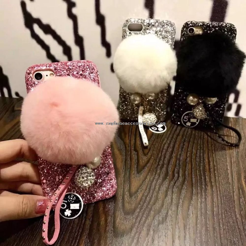 Grosse peluche Ball Pearl paillettes Bling téléphone Etuis cuir luxe pour iPhone Plus 7/7