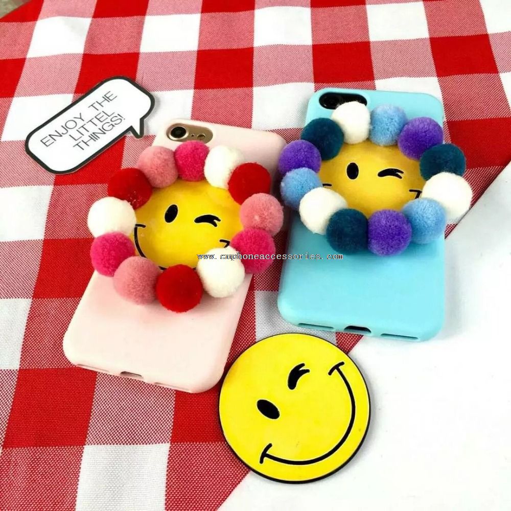 Smile Face Plush Balls Full Cover Silicone Mobile Phone Case for iPhone 7/7 Plus